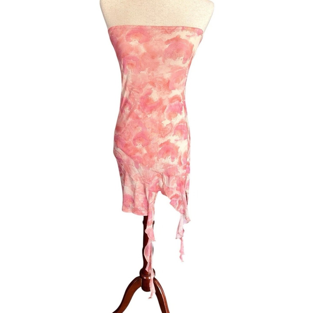 Caution To The Wind Pink Tube Dress Sheer Ruffles Size XS/S Bodycon Sexy Girly